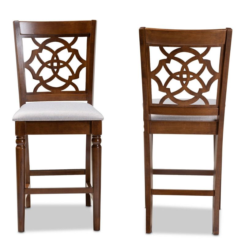 Set of 2 Oscar Pub Chair Gray/Walnut - Baxton Studio: Modern Upholstered Armless, Counter Height, 3 of 9