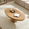 47" Oval Drum MDF Wood Coffee Table, Modern MDF Pedestal Coffee Table with Handcrafted Texture, Wood Coffee Table for Living Room-Coolbibila - 2 of 4