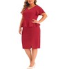 Agnes Orinda Women's Plus Size Short Ruffles Sleeve Work V Neck Pencil Vintage Peplum Bodycon Dress - 2 of 4
