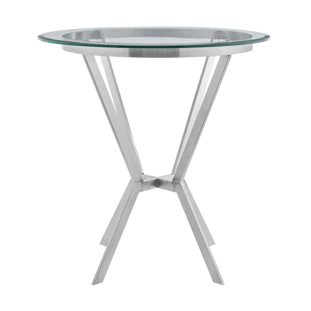 Photos - Dining Table 36" Naomi Round Glass Brushed Stainless Steel Bar Table - Armen Living