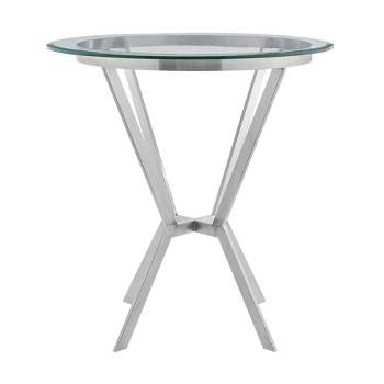 36" Naomi Round Glass Brushed Stainless Steel Bar Table - Armen Living