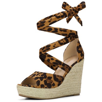 Allegra K Women's Lace Up Open Toe Platform Espadrille Wedge Sandals