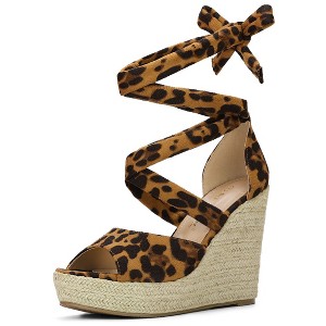 Allegra K Women's Lace Up Open Toe Platform Espadrille Wedge Sandals - 1 of 4