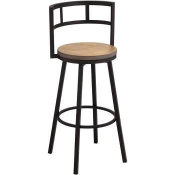 Elm Lane Matte Black Bar Stool 25 1/4" High Industrial Gray Wood with Backrest Footrest Kitchen Counter Height Island Home Shed