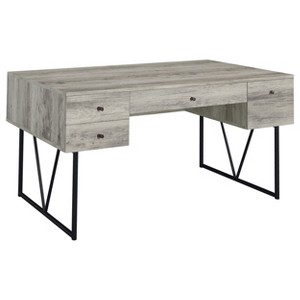 Sapphtopaz Rustic Standing Desk with 4 Front Drawers & Back Open Shelf Computer Desk with Black Metal Legs Writing Desk for Home Office, Bedroom - 1 of 4