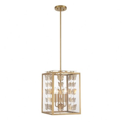 Birch 4-Light Warm Brass Pendant with Clear Glass Shade