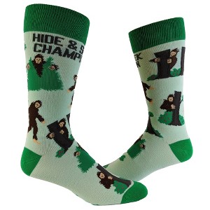 Crazy Dog T-Shirts Men's Bigfoot Hide And Seek Champion Socks Funny Camping Sasquatch Knit Novelty Footwear - 1 of 4