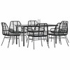 vidaXL - 7 Piece Patio Dining Furniture Set - Black Poly Rattan and Glass for Garden, Patio, or Backyard Outdoor Spaces with Cushions Included - 2 of 4