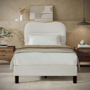 Twin Bed Frames with Headboard Upholstered Bed Frame Soft Boucle Fabric Twin Size bedframes Soft Cloud Marshmallow Shape Upholstered Headboard - 1 of 4