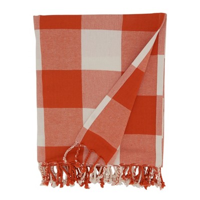 Orange and White Cotton Buffalo Plaid Throw Blanket
