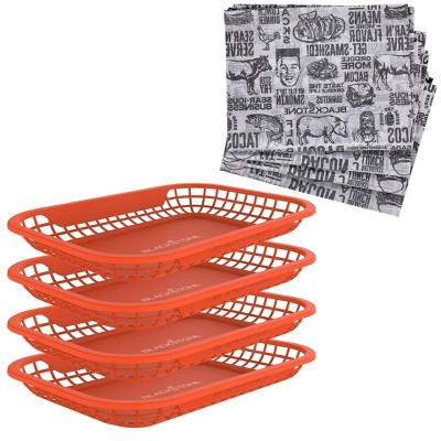 Blackstone 4pc Burger Baskets with Liners Grill Tool Set Orange