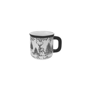 Storied Home 18-Ounce Ceramic Mug with Woodland Deer Scene and Colored Rim, Brown and Cream Color - 1 of 1