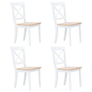vidaXL Dining Chairs 4 pcs White and Light Wood Solid Rubber Wood - 1 of 4