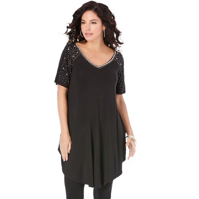 Roaman's Women's Plus Size Ultra Drape V Neck Swing Tunic