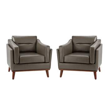 Set of 2 Abraham Vegan Leather Armchair with Straight Cushion | ARTFUL LIVING DESIGN