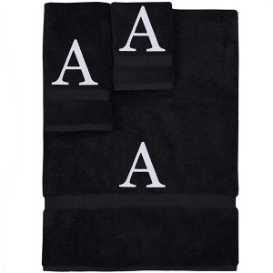 BC BARE COTTON Monogrammed Towel Set, Personalized Gift, Set of 3 - Black - White Block - 1 of 1