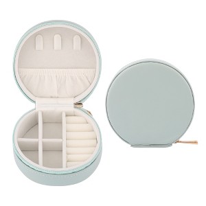 REGALWOVEN PU Leather Mini Portable Compact Round Jewelry Box Display Holder - 1 of 4