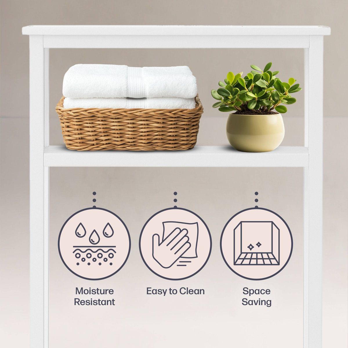 Alaterre Furniture 2-Tier 27"x48" Coventry Freestanding Over-the-Toilet Bathroom Storage Shelf for Toiletries/Towels and Decor White - thumbnail 4