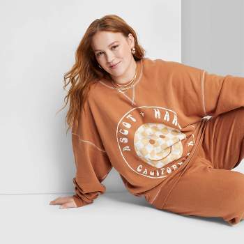 Women's Ascot + Hart Checkered Smile Graphic Pullover Sweater - Orange