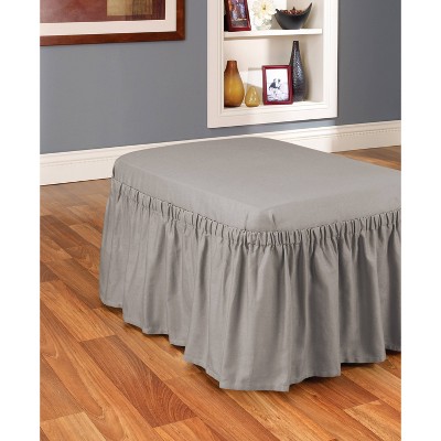 Gray Cotton Duck Ottoman Slipcover with Elastic Bottom