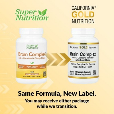 Super Nutrition Brain Complex with L-Carnitine, Ginkgo Biloba, Phosphatidylserine, and Choline, 120 Veggie Capsules