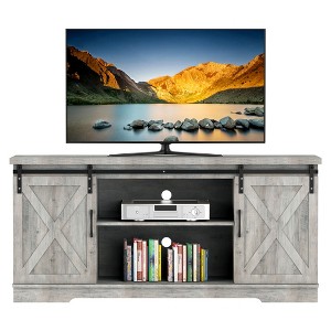 Farmhouse TV Stand for 65 Inch TVs - Entertainment Center with Barn Doors, Storage Shelves，Modern White Media Console Table for Living Room Furniture - 1 of 4