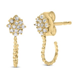 Haus of Brilliance 14K Yellow Gold Plated Silver 1/10 Ctw Diamond Cluster and Beaded Hoop Earrings - 1 of 4