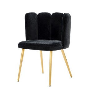 Barbara Velvet Vanity Stool for Makeup Room, Moden Accent Side Chairs for Living Room with Golden Metal Legs | Artful Living Design-BLACK - 1 of 4