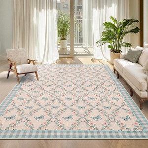 Washable Non-Slip Farmhouse Rugs - Floral Butterfly Print, Soft Accent Carpet for Living Room, Bedroom, Dining Room & Office - 1 of 4