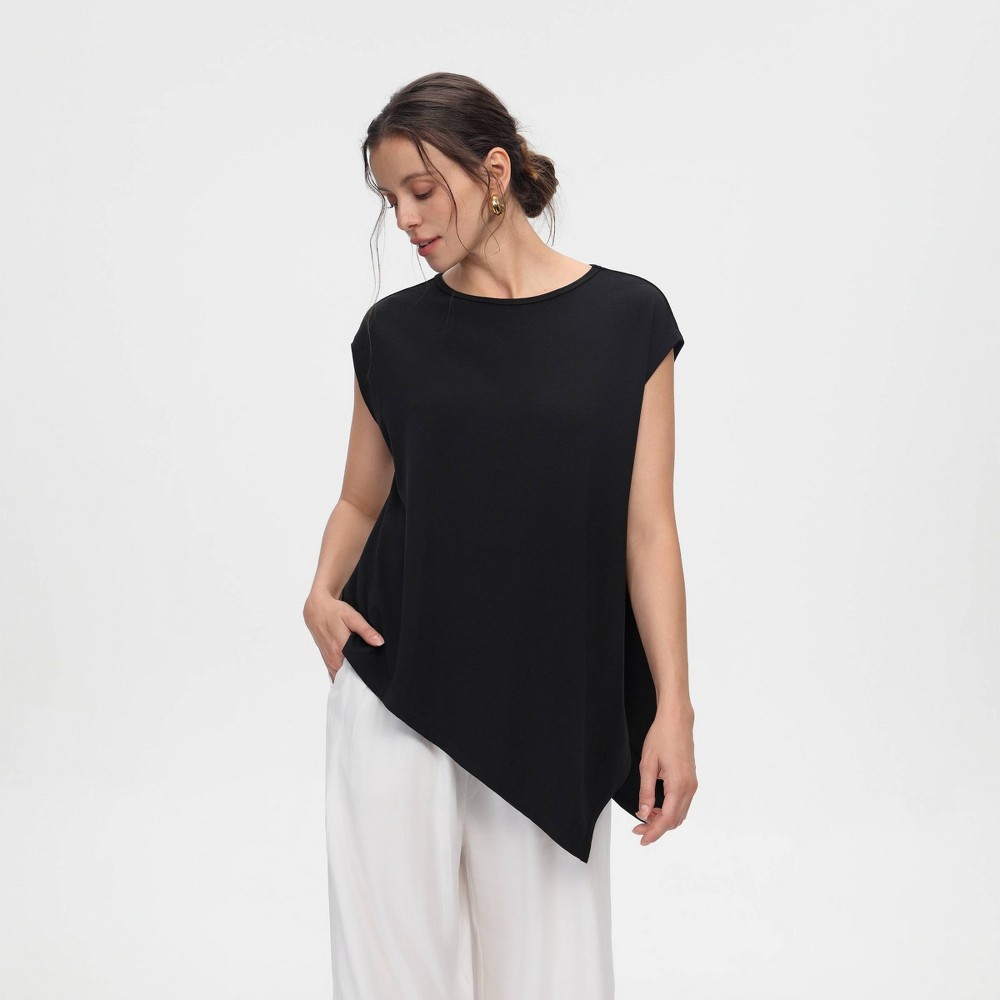 Women's Cap Sleeve Asymmetrical Knit Top - A New Day™ Black XS