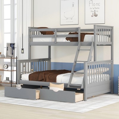 Twin Over Full Bunk Bed With Ladders And Two Storage Drawers Gray ...