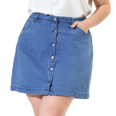 Agnes Orinda Women's Plus Size Denim Button Side Pocket Casual Jean A-line Mini  Skirt Light Blue 4x : Target