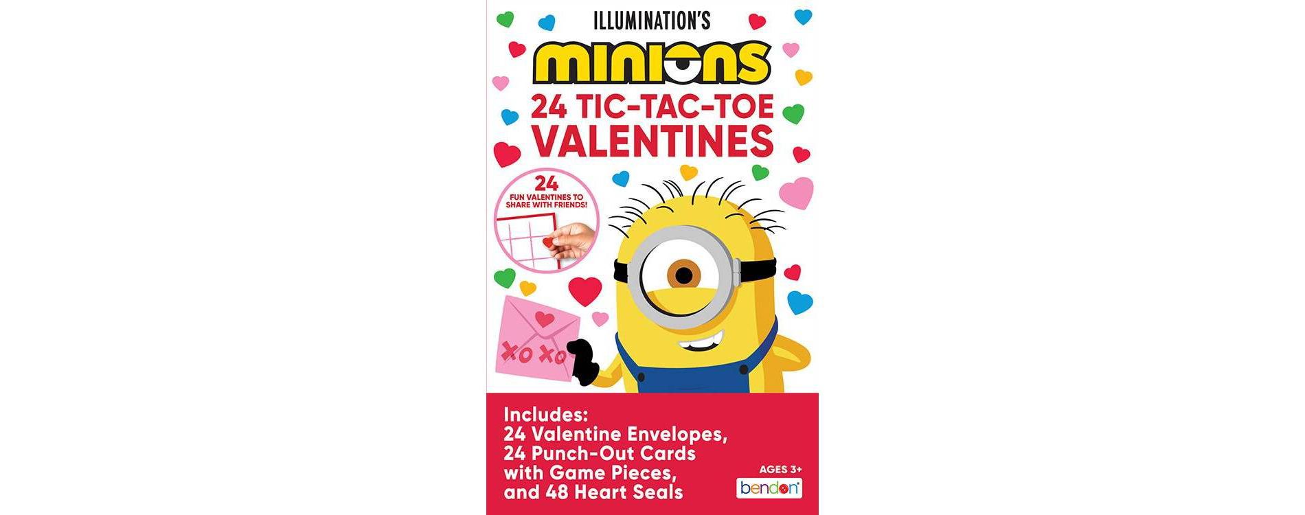 Bendon 24ct Universal Minions Valentine's Day Tic Tac Toe Cards with 48ct Heart Seals