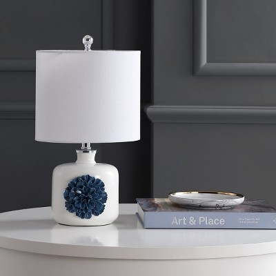 Olinda White and Blue Ceramic Table Lamp with Floral Design