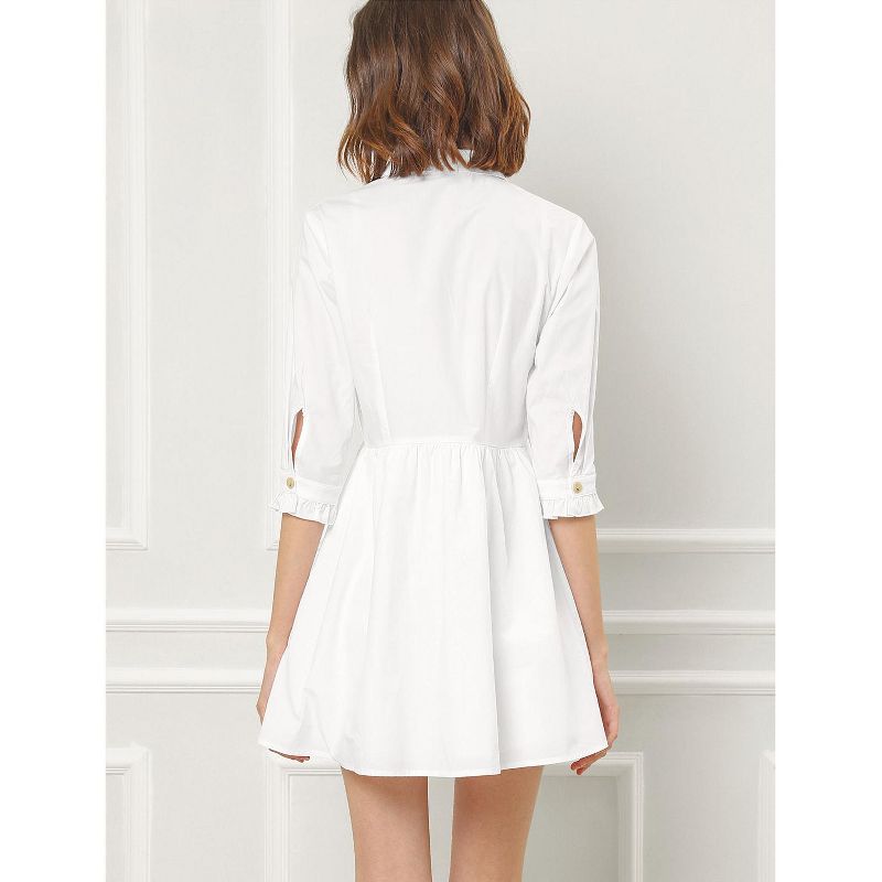 Allegra K Women's 3/4 Sleeve Button Front Flare Mini Shirt Dress, 6 of 8