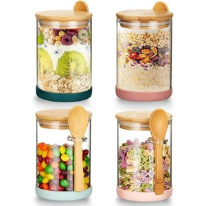 4-Pack 17oz Airtight Glass Jars with Bamboo Lids & Spoons for Oats & Dry Food - 1 of 4