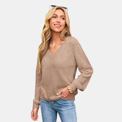 Women's Cozy Chic V-Neck Knit Sweater with Lace Detailing - Cupshe