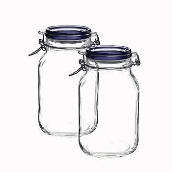 Bormioli Rocco Fido Collection, 2 Pack, 67.75 Oz. Food Storage Glass Jars