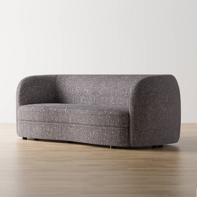 Charcoal Gray Boucle Fabric Modern Curved Sofa with Wooden Legs