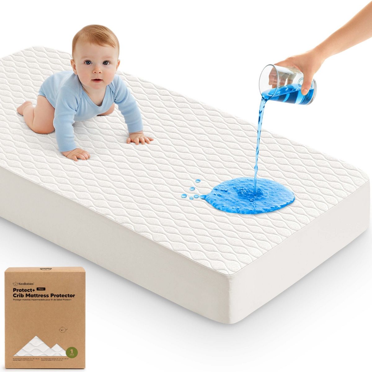 KeaBabies Mavy Protect+ Waterproof Crib Mattress Protector Covers, Quilted Cotton Baby Mattress Topper, Toddler Crib Sheets - thumbnail 10
