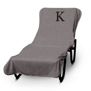 BC BARE COTTON Luxury Hotel & Spa Monogrammed Pool Chaise Lounge Cover, Standard Size 90" X 29" - Gray - Black Block - 1 of 1