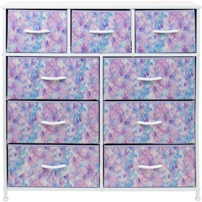 Purple Tie-Dye 9-Drawer Nursery Dresser with Fabric Bins