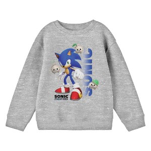 Sonic Frontiers Sonic Surrounded By Kocos Crew Neck Long Sleeve Athletic Heather Youth Shirt - 1 of 2