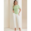 INSPIRE CHIC Women's Crochet Eyelet Mock Neck Puff Sleeve Ruffle Embroidery Blouse - 4 of 4