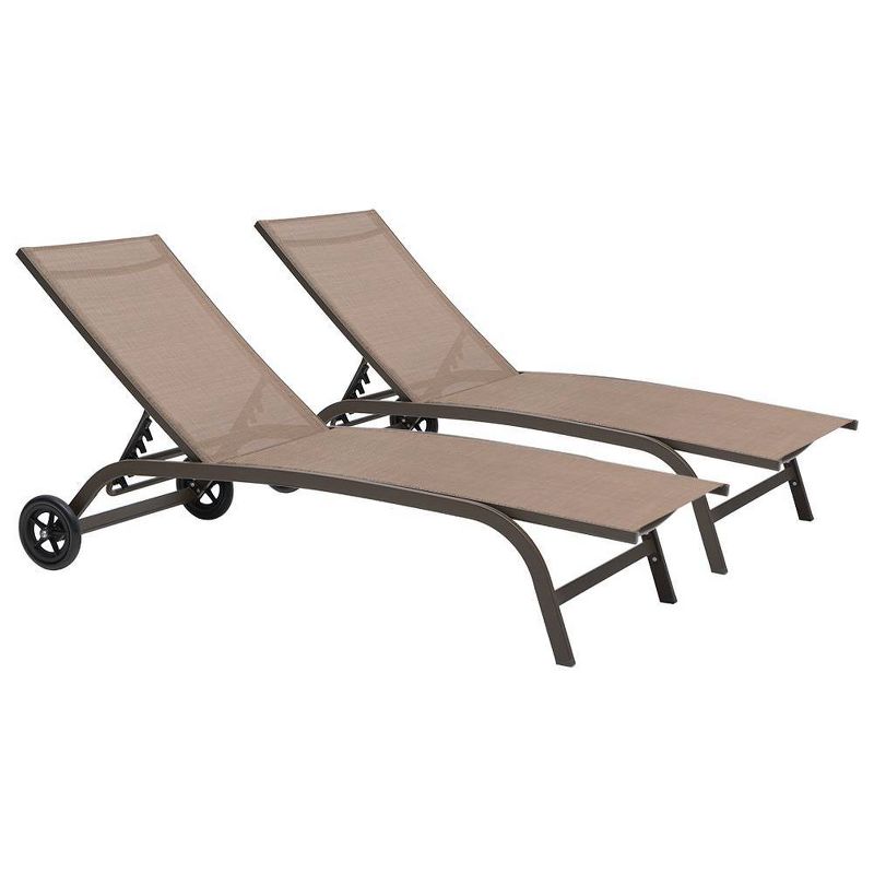 2pc Outdoor Adjustable Chaise Lounge Chairs with Wheels - Brown - Crestlive Products, 1 of 16