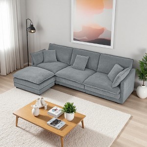 110" Modern Towel Fabric L-Shaped Sectional Sofa with Ottoman - 1 of 4