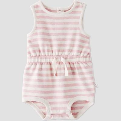 Image of Little Planet by Carter's Organic Baby Girls' Knit Striped Romper - Pink 6M
