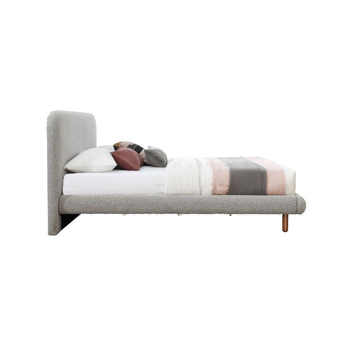 87.8" Eastern King Bed Cleo Bed Gray Boucle - Acme Furniture: Faux Shearling, Wood Frame, Curved Headboard