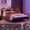 Platform Bed, Metal Wood Frame with LED Headboard Storage & USB Charging, No Box Spring Required - Baofuwish - 3 of 4