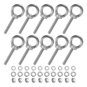 Unique Bargains Stainless Steel Durable Rust-Resistant Eyebolts with Nuts Washers Male Screw for Fastening 10 Pcs - 1 of 4